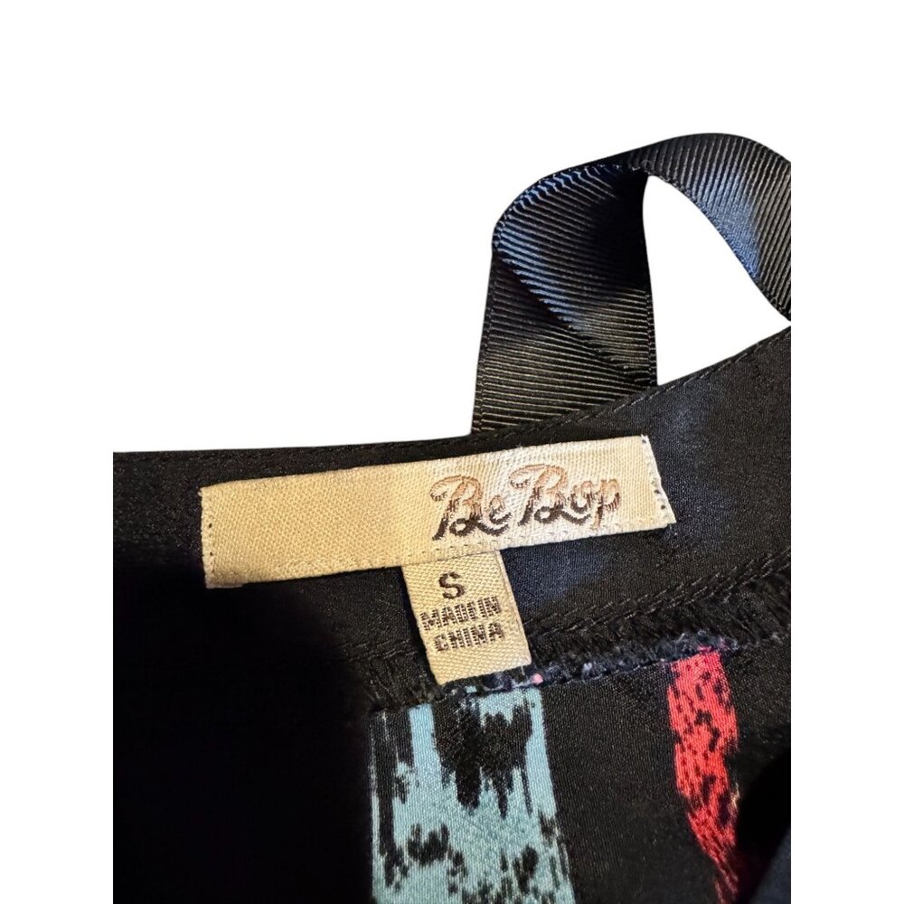 Be Bop Womens Sleeveless Black Multicolor Dress With Back Zipper & Tie Belt - Picture 8 of 10